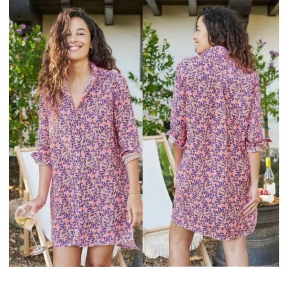 Frank & Eileen Hunter Stem‎ Hem Shirt Dress Womens Small Floral Linen BOHO
